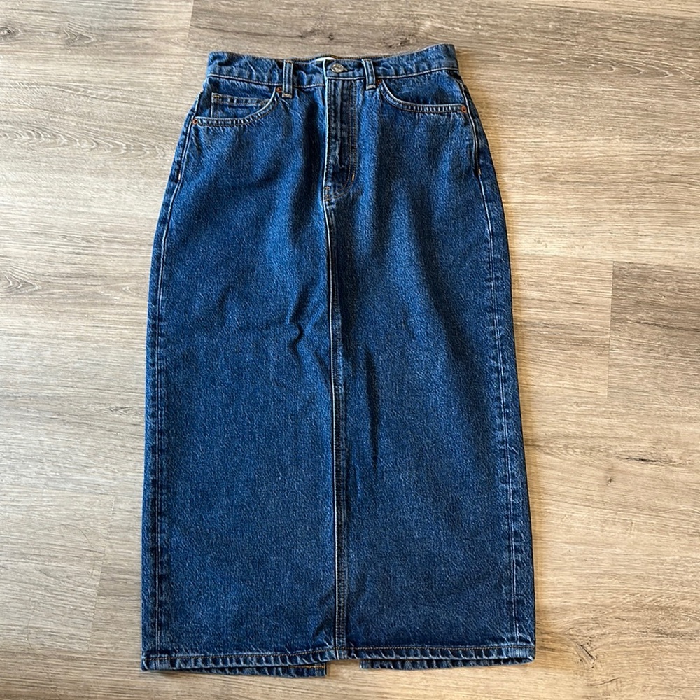 Reformation midi jean skirt